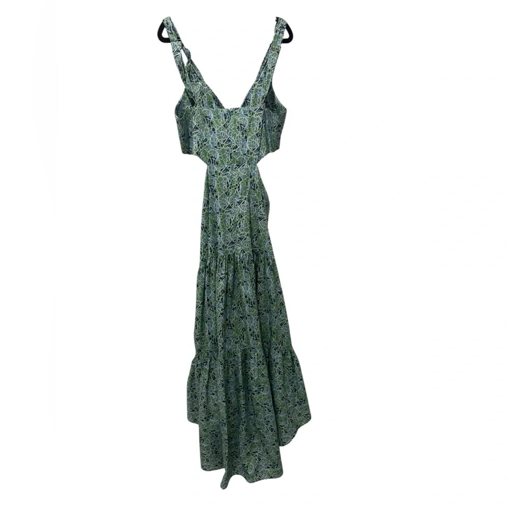 CINQ À SEPT Davian Cut Out Blue Green Knotted Midi Dress, Size 2